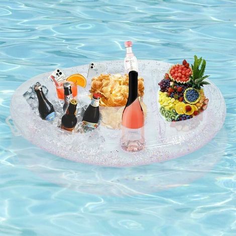 Porte Verre Piscine Gonflable Bar Flottant Piscine avec 8 Trous, Support Gonflable De Boisson Portable Bar De Piscine Flottant, Plateau Flottant Piscine & Spa pour Party, Piscine, Fête, Plage