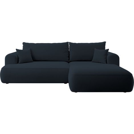 Selsey - Eckschlafsofa Ovo in L-Form aus marineblauem Velours mit einem Behälter aus pflegeleichtem Stoff, rechte Seite (1/5)