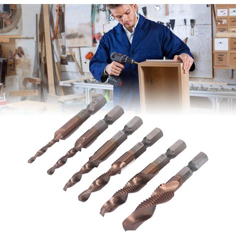 Jeu de tarauds composites trois-en-un plaqués titane pour perceuses électriques et taraudage. (1/5)