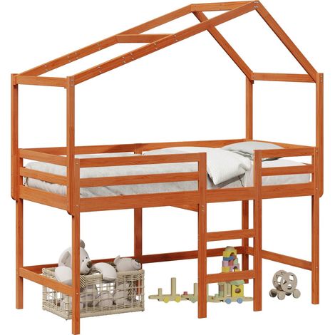 Loft Bed Frame Wax Brown 90 x 190 cm Solid Pine Wood vidaXL (1/5)