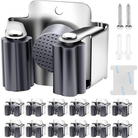 Accroche à Balai en Acier Inoxydable, Fixation Murale Porte à Outils Support avec Engrenage en Silicone pour Cuisine Salle De Bain Placard Jardin Garage (1/5)