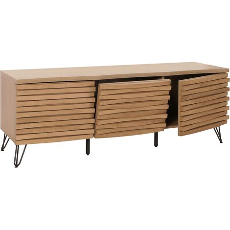 TV-Rack HHG-441, Lowboard TV-Schrank, 3D-Design Staufächer, MDF Metall 52x142x44cm natur