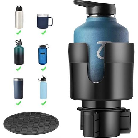 Adaptador extensor para portavasos de coche - Adaptador para portabotellas - Transporta botellas grandes - Base ajustable - 7,6-10 cm - Negro (1/5)