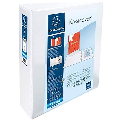Classeur 2 anneaux plastifié Exacompta KREACOVER® personnalisable A4+ - Dos 9 cm blanc (1/2)