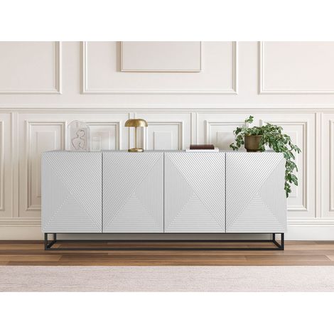 Bobochic – Buffet 4 portes 200 cm – Largeur 43 cm – Hauteur 81,4 cm – Pieds en métal – Design moderne avec façades chevronnées – Rangement fonctionnel (1/5)