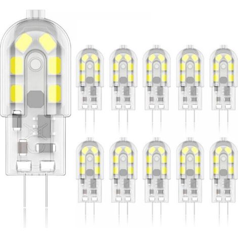 Ampoule LED G4 3 W, équivalent halogène 20 W, lumière chaude 6 000 K, 200 lumens, 12 SMD, 12 V CA/CC - Lot de 10 [Classe énergétique A+] (1/4)