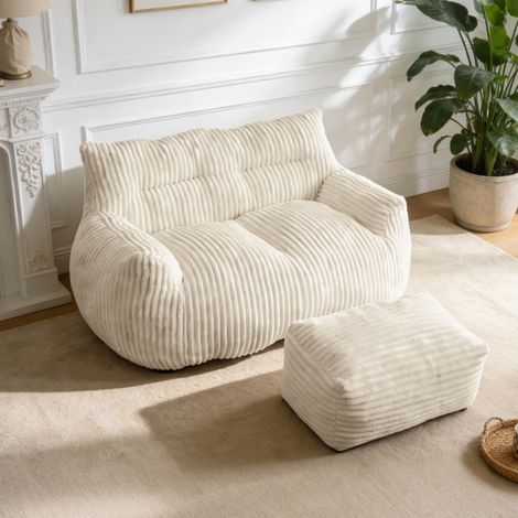 Fauteuil pouf double avec ottoman - Grand fauteuil lounge pouf pour adultes, adolescents et enfants, pour salon, chambre, dortoir ou balcon (1/5)