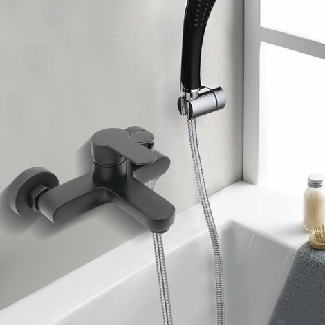 Badewanne Wasserhahn Messing Mischbatterie Dusche Badewannenarmatur Wandmontage Oberfläche montiert Badehahn,Badezimmer Dusche Wasserhahn Schwarz