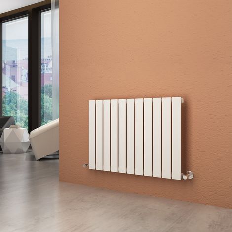 ELEGANT Horizontal Radiator 600x836mm White Flat Panel Central Heating Rad with Chrome Thermostatic Radiator Valves (1/5)