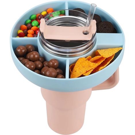 Bol à goûter en silicone pour Stanley Cup 40 oz avec poignée, plateau réutilisable, compatible avec les porte-gobelets de voiture, le cinéma, la maison ou l'extérieur. (1/5)