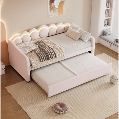 Letto Estraibile 90x200 cm con Scorrevole in Velluto Rosa (1/5)