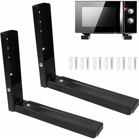 [JAMAIS UTILISÉ] Support mural pour micro-ondes, 2 pièces, support universel pour micro-ondes, 6 vis incluses (noir) (1/4)