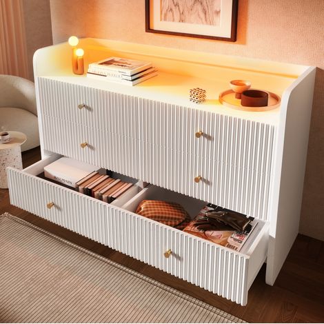 Credenza con illuminazione LED, 6 cassetti, 120 x 40 x 75 cm, bianco HAVRYA (1/5)