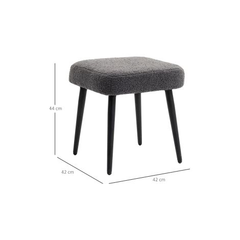 Tabouret carré à assise aspect cachemire, gris foncé, pieds en acier, idéal pour salon et chambre (1/5)