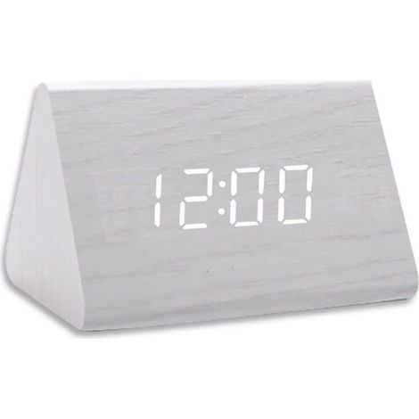 Réveil Digital LED - 3 Alarmes Programmables - Réglage Luminosité - Bois Naturel - USB Rechargeable - 12 x 8 x 7 cm - 1 Pièce (1/4)