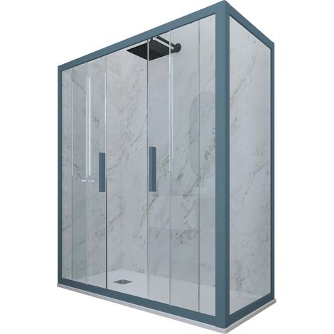 Eck-Duschkabine in PVC 80x120 Klarglas Marineblau Glam Duo