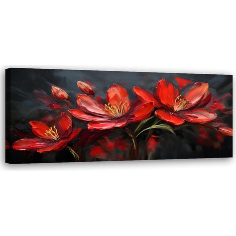 Tableau déco Fleurs Coquelicots Rouge Peint 90x30 (1/5)