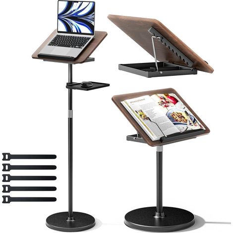 Verstellbarer 2-in-1 Buchständer Boden Schreibtisch Schwarz