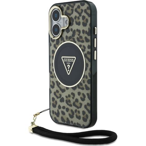 Funda Guess HC IML Leopard Triangle Cord Strap para iPhone 16 MagSafe Marrón (1/5)
