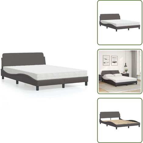 Cama de dormitorio - vidaXL Cama con colchón Dover cuero sintético gris 140x190 cm - Colchón de PU