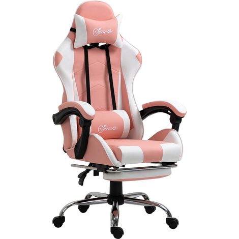 Gamingstuhl Computerstuhl Ergonomischer Bürostuhl Mit Kopfstütze Lendenkissen Höhenverstellbar 360°Drehbar Rosa+Weiß