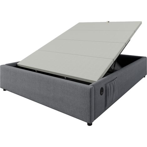 Cama canapé doble 140 x 200 cm con USB-C, gris, sin cabecero (1/5)
