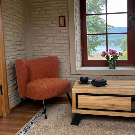Fauteuil tissu terracotta bouclé MALMOE