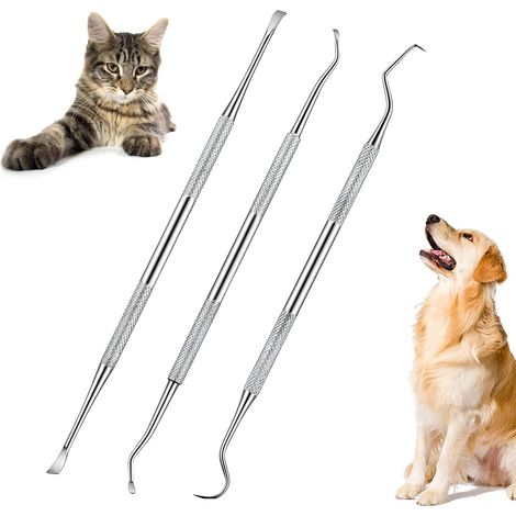 Herramienta de limpieza dental para mascotas, 3 piezas de acero inoxidable, limpiador dental para perros, kit de higiene dental (1/5)