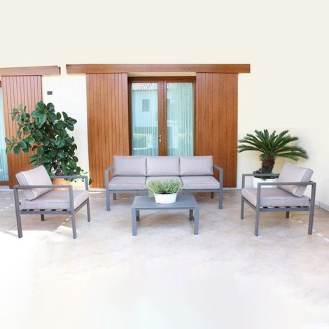 Moderne Aluminium Gartenlounge "Cubo" mit Kissen für Garten und Veranda -5 Sitzer / Turteltaube (1/5)