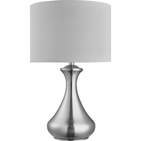 Lampada Scrivania Contemporanea Tocco Acciaio Argento Tessuto Bianco 1 Luce E14 (1/5)