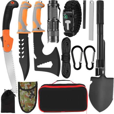 Lot de 16 couteaux d'extérieur de survie avec scie pliante, spatules (1/5)