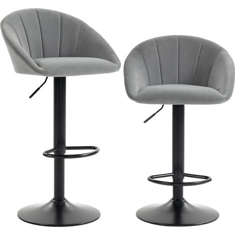 HOMCOM Bar Stools Set of 2 Velvet Adjustable Swivel Light Grey (1/5)