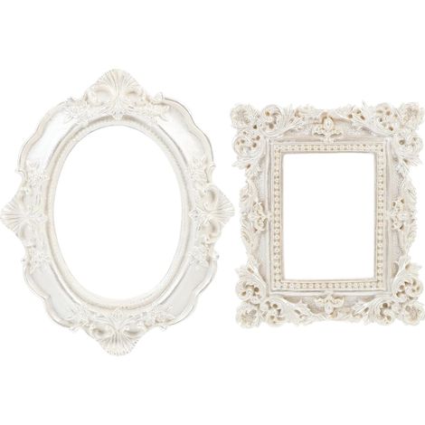 Cadres Photo Formes Ovale et Carrée en Résine Blanche Lot de 2 Vintage Finition Lisse et Pratique Accessoires de Fond Photo Maison Café (1/5)
