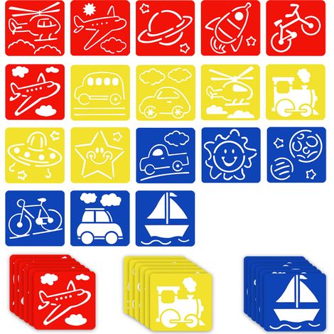 Ensemble de 18 pochoirs pour peinture enfant, 14 x 15 cm, motifs dessins animés, pochoirs réutilisables en plastique, pour toile, papier, murs et bois. (1/5)