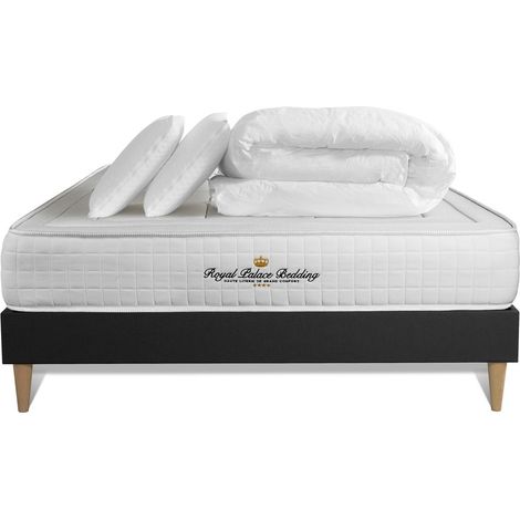 Komplettpaket Bett - Matratze 180x200 cm + Boxspringbett mit Lattenrost (im Set) + 2 Kopfkissen + Bettdecke - Balmoral