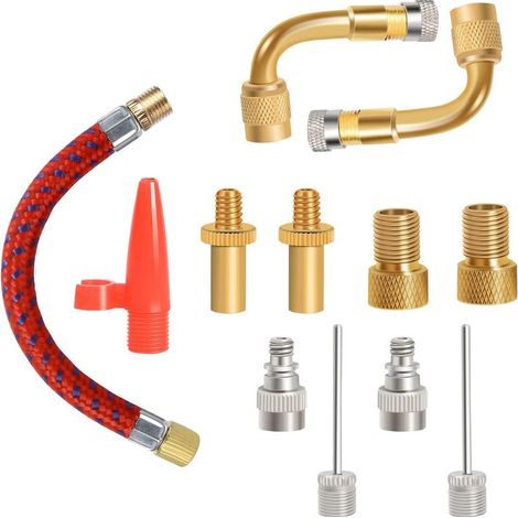 Vélo Pompe Valve Adaptateurs Connecteurs, Adaptateur de Valve Soupape de Vélo sur la Vanne de Voiture SV AV DV Balles Ballon de Aiguille (12 Pcs) (1/5)