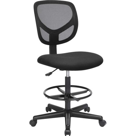 Tabouret avec Repose-Pieds Circulaire, Hauteur réglable, Siège Ergonomique Rotatif, Fauteuil de Bureau sans accoudoirs, Revêtement de l’Assise en Tissu, Charge maximale 120 kg, Noir OBN15BK (1/5)