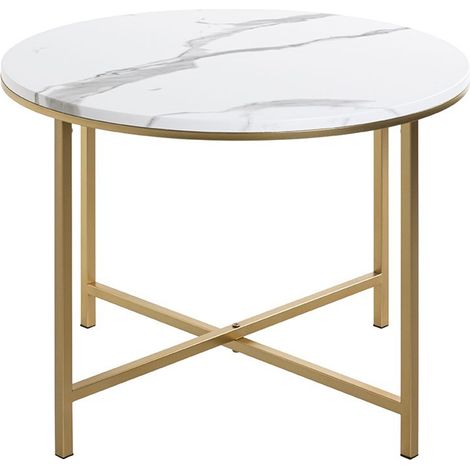 Table d'appoint ronde en métal coloris doré et MDF imitation marbre -diamètre 60 x hauteur 45 cm (1/4)