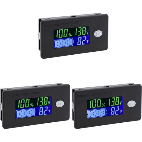 3X Moniteur de Capacité de Batterie, Compteur de Batterie 10-100 V, Indicateur de Température Fahrenheit de Tension En Pourcentage 12 V 24 V 48 V