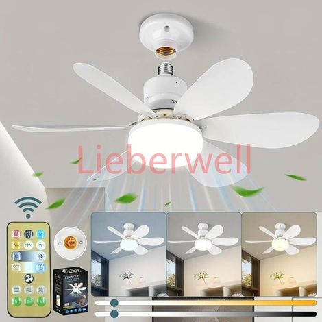 Ventilateur Silencieux Plafond, 40W Lampe Ventilateur Plafond avec Douille E27, Silencieux, pour Salon, Chambre, Coucher (52cm) (1/5)