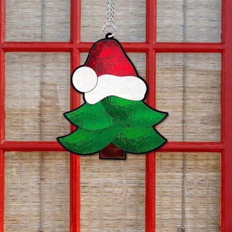 Plaque Acrylique - Decoration Noel Sapin Fenetre Porche - Double Face - Chaine Fine Incluse - 1 Piece (1/5)