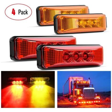 Feux de gabarit latéraux avant et arrière à 3 LED de 3,9 pouces pour remorque de camion, feux de gabarit étanches à montage en surface (rouge, orange) (1/5)