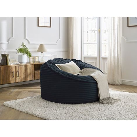 BOBOCHIC - Pouf ultra moelleux SOCRATE gros côtelé doux Bleu foncé (1/5)