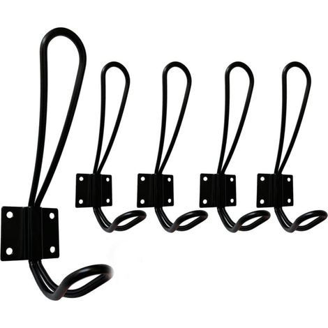 Cintre mural noir, 5 pièces crochet mural et crochet à linge pour la maison Vintage Metal Heavy Duty hook pour entrée salle de bain WC meubles de cuisine (1/4)