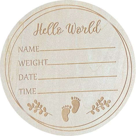 Pancarte ronde en bois de tilleul 5,9 pouces « Hello World » pour annonce de naissance, décoration de chambre bébé L7 (1/5)