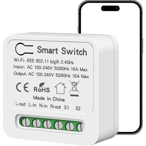 Mini interrupteur intelligent avec statistiques de consommation électrique Mini module disjoncteur Commande à 2 voies 16 A Compatible avec Hub requis (1/5)