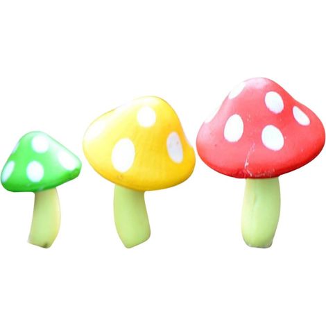 3 Stück Bunte kleine Pilzornamente aus robustem PVC für