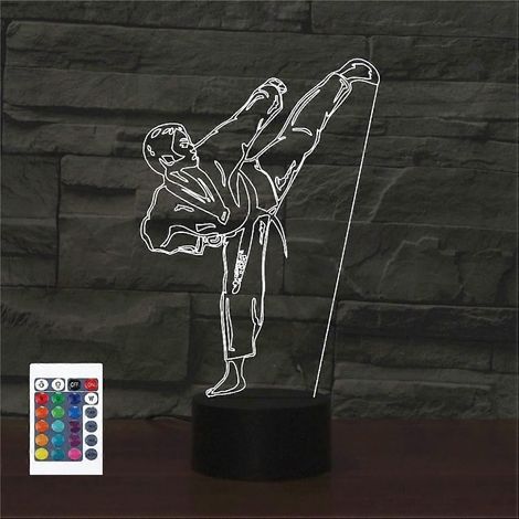 Lampe de chevet LED 3D à effet karaté avec télécommande et 16 couleurs, idéale pour décorer une chambre d'enfant ou comme cadeau d'anniversaire.