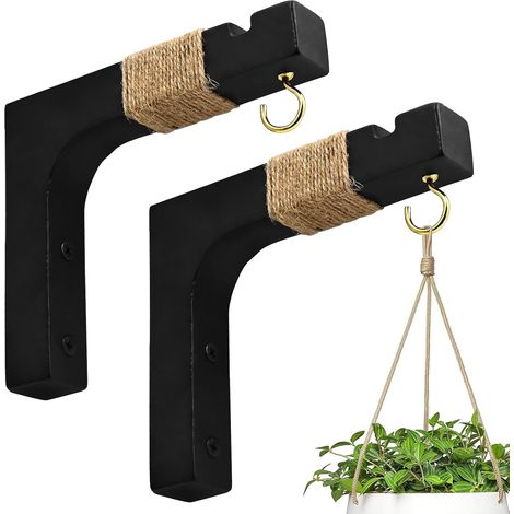 Lot de 2 crochets de suspension en bois style ferme – Intérieur/Extérieur pour suspendre plantes, pots de fleurs, lanternes, carillons et luminaires de jardin