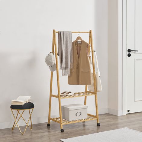 Pechero burro Öckerö con 2 estantes y ruedas  bambú 152 x 70 x 43 cm - Color natural [en.casa] (1/5)